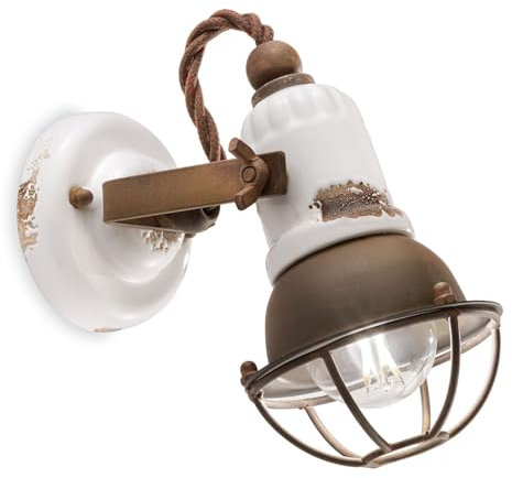 Licht-Erlebnisse Wandleuchte Keramik Metall B: 9 cm klein verstellbar Handarbeit Weiß Shabby Antik Rostbraun E14 Vintage Wandspot Küche Wandlampe Wohnzimmer