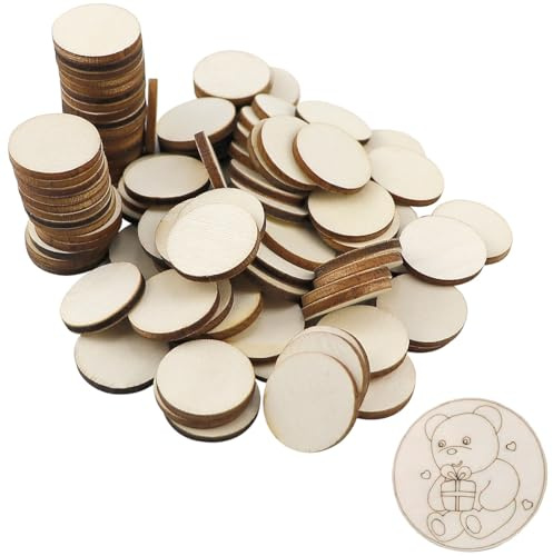 FERCAISH 300 Stück Holzscheiben, Runde Holzscheibe 2 cm Durchmesser, Unvollendete Holzplättchen, Runde Holzschilder zum Basteln,für Dekoration, Untersetzer, Handwerke, Bemalen