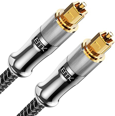 EMK 24K Gold-Plated Optical Audio Cable (3.6M) – Digital Toslink SPDIF Cable for TV, Soundbar & Home Theater – Silver