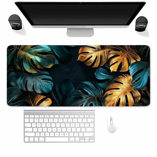 Gaming Mauspad XXL Tropische Pflanzen Mousepad 1000x500x2mm Verlängertes groß Mauspad mit vernähten Kanten Waschbares Tischunterlage für Büro, Zuhause, Tastatur