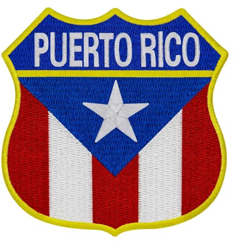 EmbTao Schildfahne von Puerto Rico Bestickter Aufnäher zum Aufbügeln/Annähen
