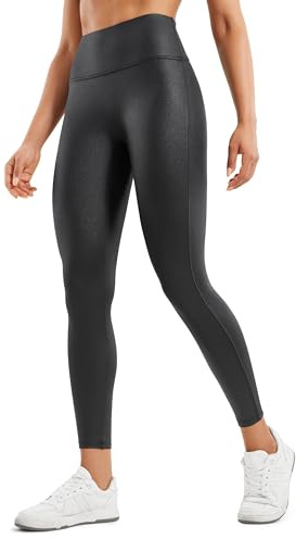 CRZ YOGA Faux Leder Leggings 64cm/71cm | Ohne Vordernaht, Extrem Weich, Leichte Kompression, Casual, Hohe Taille, Kunstleder Leggins für Damen