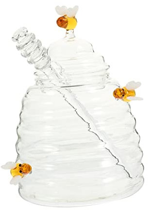 WATIIFUFU Honigtopf Aus Glas Transparent Mit Löffel Sirupspender Für Haushalt Honigvorratsglas Aufbewahrungsbox Für Trockene Lebensmittel Teedose Glasbehälter