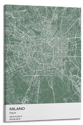 Poster decorativo da parete su tela con mappa dei viaggi di Milano Italia, poster decorativo moderno per camera da letto e camera da letto (50 x 75 cm)