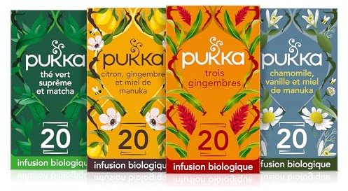 Pukka, Pack Routine Quotidienne Thé et Infusions Biologiques et Ayurvédiques,100% des Ingrédients issus du Commerce Équitable,80 Sachets, Lot de 4x20 sachets