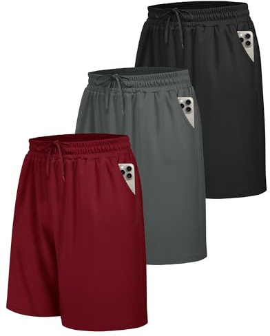 BOOJO 3er Pack Sporthose Herren Kurz mit Taschen Schnell Trocknend | Leichtes Atmungsaktives Material, Elastischer Bund, Sport Shorts für Laufen, Trainingshose für Fitness, Alltag Freizeit
