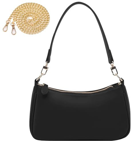 MUNSKT Sac à bandoulière en cuir synthétique pour femme, sac à main avec chaîne, sac à bandoulière pour femme, petit sac à bandoulière avec fermeture éclair (Noir)