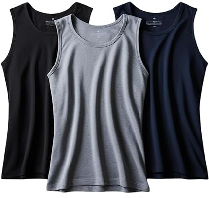 reshmena® 3 Men's Classic Tank Top Vest Multipack - Sleeveless Plain Undershirts Outdoor Summer Top Everyday Athletic wear Vest BNG, 4XL