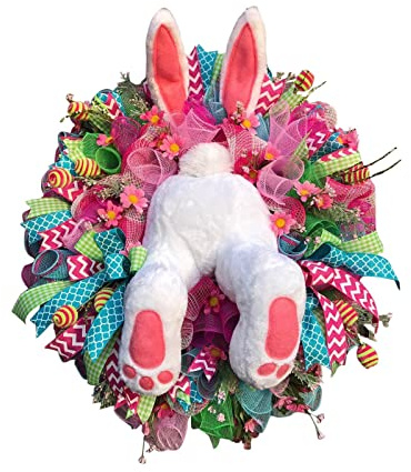 Osterdeko Fenster Osterkranz mit Hase Hintern und Ohren Ostern Kranz mit Hase Frühlingskranz Osterkranz Tür Willkommenskarte Türkranz an Der Haustür Verziert Beleuchtet Deko Frühling Osterhasen
