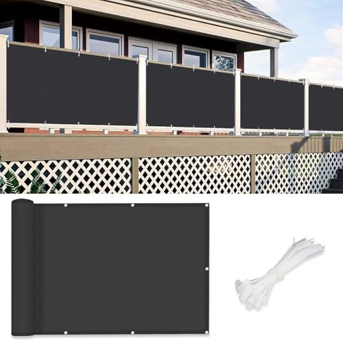 SK Studio Balcony Privacy Screen Fence Cover Waterproof UV Protection Weather Resistant Shade Cloth with Zip Ties for Outdoor Patio Garden Yard, Dark Grey, 3'x20'