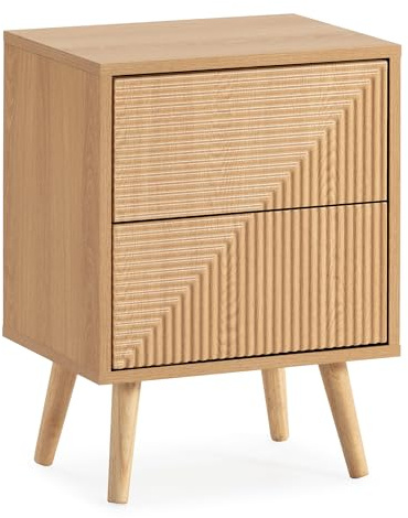 HOMN LIVING Mesita de Noche Telmo 2 cajones Color Roble, 40 cm (Ancho) 30 cm (Profundo) 55 cm (Altura)