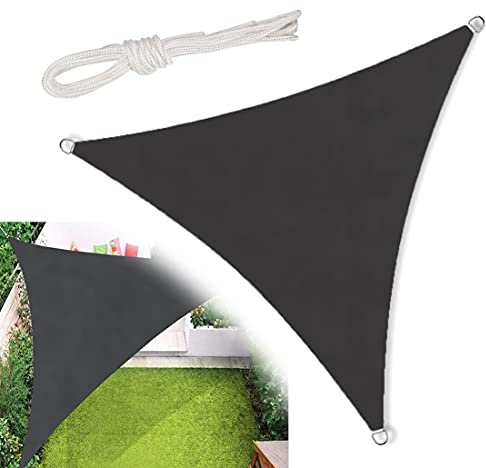 Waterproof Triangle Sun Sail Shade with Mounting Ropes 98% UV Block Polyester Material for Garden Carport Backyard Pool Large Wind Resistant Shade Cloth Canopy (Black 3.6x3.6m)