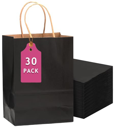 Gcardist Confezione da 30 sacchetti regalo neri con manici, grande formato 33x26x13cm, sacchetti di carta kraft per varie usi (33x26x13cm, grande formato)