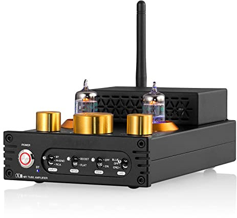 KEhtu Turntable Power Amplifier, Vacuum Tube Amplifier Bluetooth 5.0 Receiver MM Phono Amplifier, Can Match with IPod, Phone, MP3 Player TV, Blu-ray Player, CD Player, Etc.