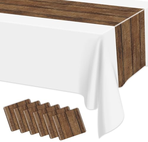 6Pcs Rustic Table Runner Brown Wood Grain Country Table Runner Table Cloth Rectangular Table Decoration for Western Barn Farm Barbecue Birthday Party Decorations, 35 x 274cm