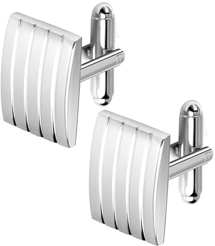HARY Silver Cufflinks for Men Rectangular Men's Cufflinks Classic Metal Stripe Cufflinks Suitable for Weddings Business Daily Wear (Classic)