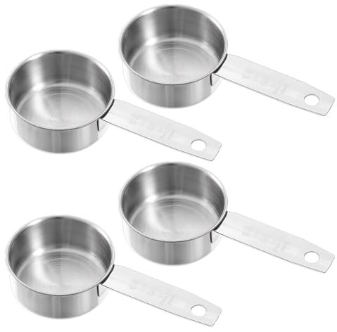 4 Pcs 1/4 Inch Cup Scoop, 60 ml Stainless Steel Measuring Cup Inner Scale Metal Liquid Measuring Scoop 2 oz Cups for Coffee, Cooking, Baking, Kitchen Wet and Dry Ingredients, Dishwasher Safe