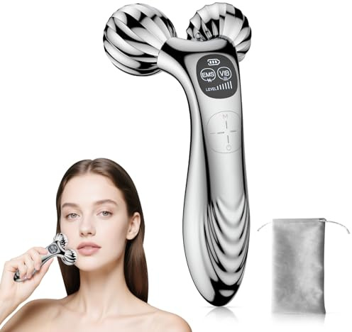 DOCOCO Face Roller, Electric Microcurrent Face Lift Device with 6 Levels EMS, Vibration, Reduce Wrinkle, Tighten, Firm Skin with Knead, Squeeze, Massage and Stimulate Tense Muscle with Manual Rollers