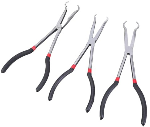 3Pcs 90 Degree Bents Nose Pliers 11Inch Hose Grippers Pliers Set for Professional Mechanics and Home Repair Enthusiasts Narrow Space Tool
