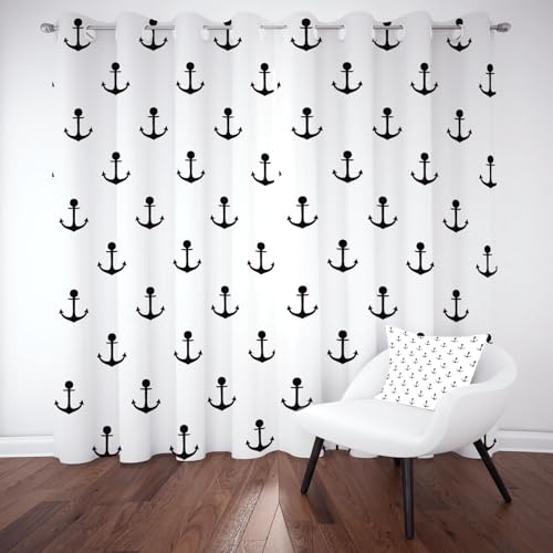 Tyafsgvqo Maritim Anker Verdunkelungsvorhänge 2er Set, Meer Nautische | Vorhänge Wohnzimmer 137x117 cm Meer Seemann Gardine Blickdicht Schallschutz Thermovorhang mit Ösen