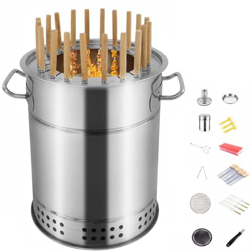 DEEguess Stainless Steel Smokeless Hanging Single-Layer Stewing Barrel, Can Hold 28 Skewers Of Barbecue, 360° All-Round BBQ, Suitable for Camping Picnics And Beach BBQ,13-pcs