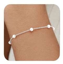 J.Fée Perlenarmband Damen Silber 925 Verstellbares Perlen Armbänder Damen, 925 Armband Perlen Silber Schmuck Geschenke für Frauen Weihnachtsgeschenke