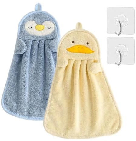 YUVKIN Juego de Dos Toallas, Juego de Toallas Infantiles de Felpa Coral, Toallas de Mano Personalizadas con adorables Animales para niños, con Ganchos incluidos.