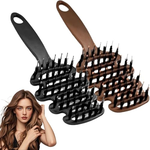 2 Stück Cithway Volumen+ Bürste mit Borsten, Wildschweinborsten Bürste, Cithway Volumen Haarbürste, Haarbürste Toupierbürste, für Volumen und Glanz, für Frauen und Männer (Schwarz+Braun)