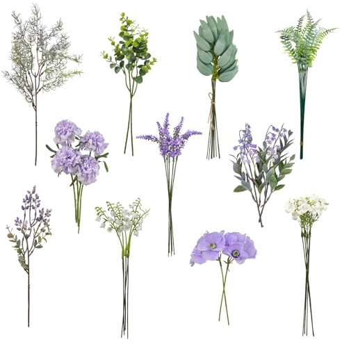 ROLLWAY 47 Stück Kunstblumen wie Echt, Künstliche Blumen Blumenstrauß, Lila