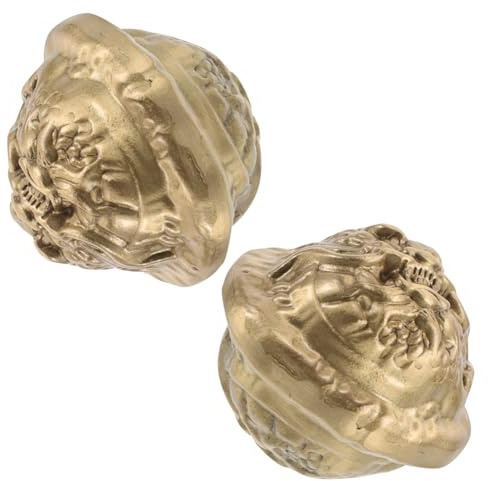 LOLIPPYY 2pcs Brass Walnut Hand Massage Balls for Seniors Hand Strengthening Devices Finger Exercise Fitness Handballs with Artistic Engraving Ergonomic Grip and Stress Relief