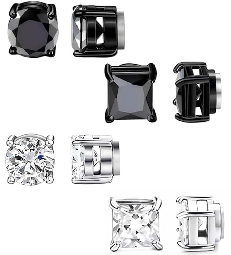 Boucles d'oreilles magnétiques compactes de 8 mm à clipser pour homme et femme – Clous en acier inoxydable avec oxyde de zirconium étincelant, boucles d'oreilles non percées, confortables à porter