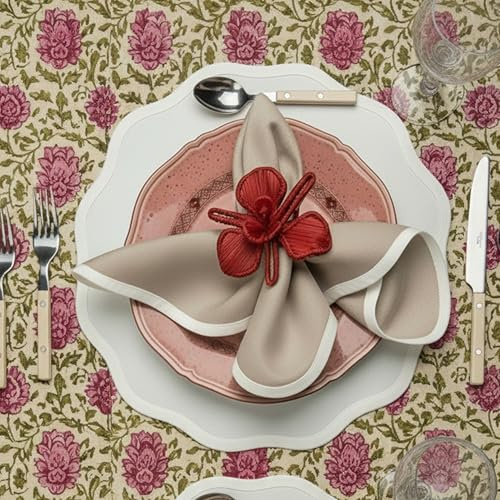 Seralino Stoffservietten 45x45 cm Beige (12er Set) mit Wellenrand aus 100% Bio-Baumwolle | Waschbare Servietten für Hochzeit, Taufe, Geburtstag & Weihnachten | Nachhaltige, Elegante Tischservietten