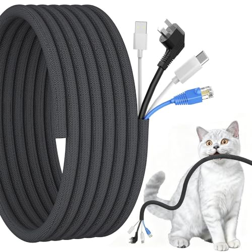 LNJBABAO Cable Tidy Sleeve Braided Cable Protector (Length 5 Meters, Diameter 12mm-20mm Adjustable) Animal Proof with Flame Retardancy for Organize and Hider Wires (5m-12mm-20mm)