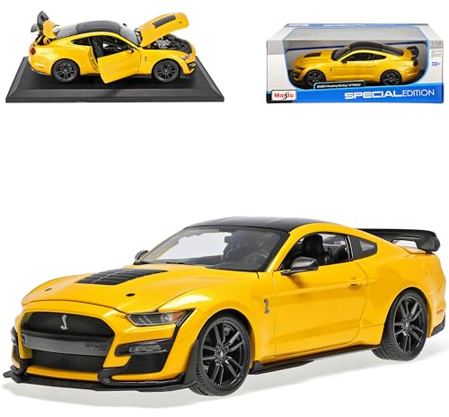 Generisch F*o*r*d Shelby Mustang GT500 Snake VI Coupe Gelb mit Schwarz Modell Ab 2014 Version Ab 2020 1/18 Modell Auto mit individiuellem Wunschkennzeichen