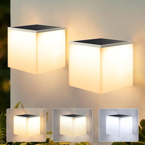 Joomer Luces Solares LED Exterior Jardin 2 Piezas Led Aplique Pared Exteriors, 3 Modos Temperatura de Color Luces Exterior Solares Para Muralla, Impermeable Luz Solar Exterior Para Cochera Terraza