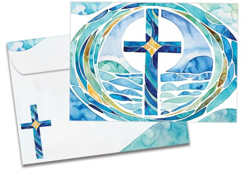 Tree-Free Greetings Growing Faith Baptism Card - 1 Recycled 5x7 Card & Matching Envelope, Thick Cardstock, Made in USA - Artful Watercolor Cross