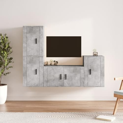 WRJENFSC 4-teiliges TV-Schrank-Set in Betonoptik 80 x 34,5 x 40 cm Modernes Lowboard Sideboard aus Holzwerkstoff mit Reichlich Stauraum für Wohnzimmer Flur Schlafzimmer