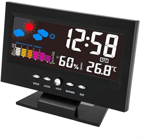 SPORTARC 1 station météo numérique, thermomètre, hygromètre, horloge couleur, alarme pour moniteur de température domestique (noir)