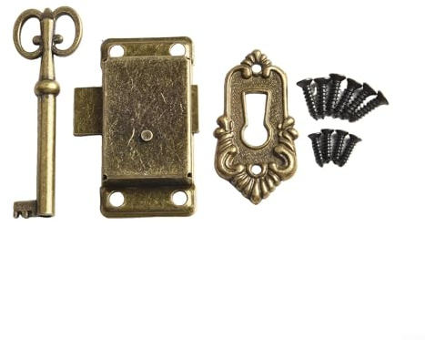 Set di serrature per ante in stile antico, per armadietti, cassetti, portagioie, struttura in metallo, finitura bronzo verde o rosso, 53 x 26 mm (bronzo verde)