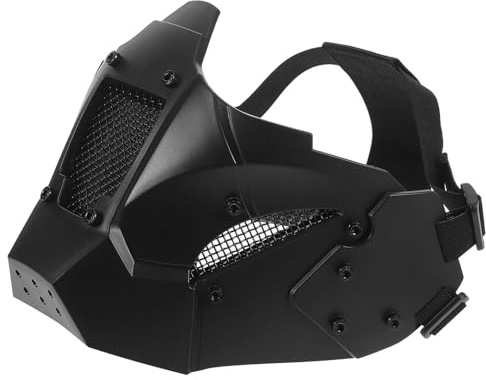 MOKKHNB Schwarze Samurai Halbmaske aus Robustem Eisen mit Tpu für Halloween Herren Steampunk Stil Atmungsaktiv und Vielseitig Kompatibel für Outdoor Cosplay Abenteuer
