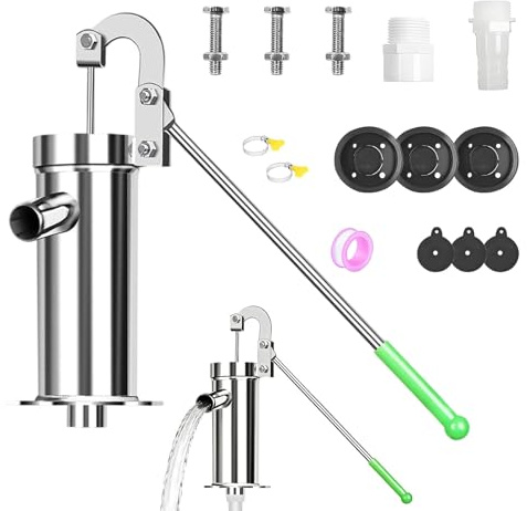 Pompa a manovella, set completo, pompa dell'acqua manuale in acciaio inox, pompa manuale da giardino, fontana d'acqua fino a 10 m di profondità, pompa dell'acqua manuale per case, giardini, cortili