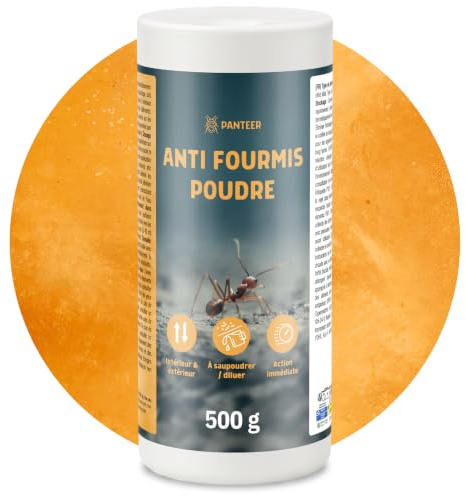 Poudre Anti Fourmis 500 g - Insecticide à Action Immédiate - Élimine Fourmis, Cloportes & Coléoptères - Intérieur & Extérieur - À Saupoudrer ou Diluer - PT18