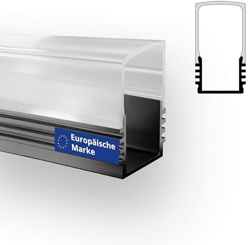 INNOVATE 2m Aluminium Profil - Alu Profil Schiene Leiste LED Streifen - U-Profile für LED Stripes LED Streifen (Alu U-Profil bis max. 12mm Breite schwarz - hohe milchige Abdeckung)