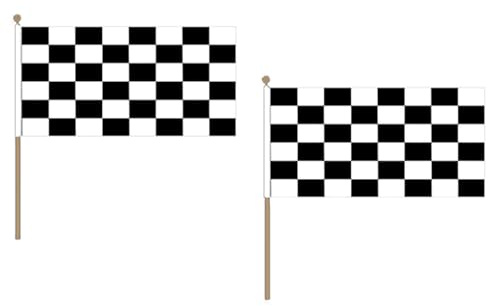 AZ FLAG - Stockflagge Zielflagge Schwarzes Und Weisses - 45x30 cm Mit Holzmast - 10 Stück Schwarz-Weisse Rennflagge Stockfahne 30 x 45 Cm - Flaggen