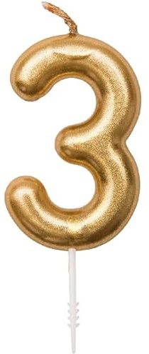Sifferljus för födelsedagskök barn födelsedag ljus med siffror i guld (3, guld)