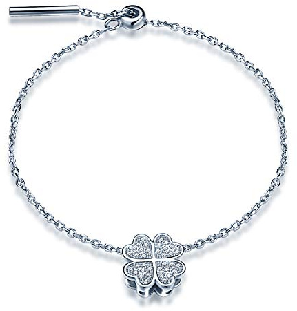 Yumilok Damen Frauen Mädchen Allergenfrei 925 Sterling Silber Vierblättriges Kleeblatt Armband Armkette Armreif,Silber