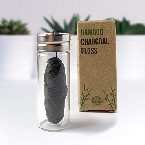 PlanetNatura Bamboo Dental Floss with Activated Charcoal – Eco-Friendly and Plastic-Less Alternative – Natural and Organic Dental Floss, Suitable for Vegans - Waxed (Mint)