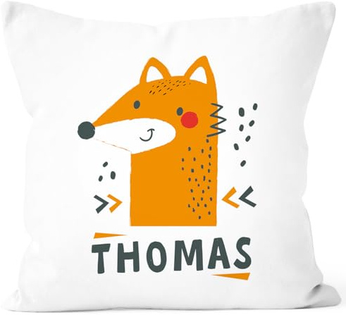 SpecialMe® Kissen-Bezug Kinder mit Namen personalisiert Fuchs Fox Tiere Tiermotiv Namenskissen Kinder Baby Weiss 40cm x 40cm
