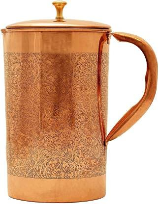Jarra de cobre puro para agua de cobre para curación ayurveda, sin forro interior, jarra de cobre, jarra ayurveda para agua potable, mula Moscú, cóctel, 1,5 L (diseño-8)