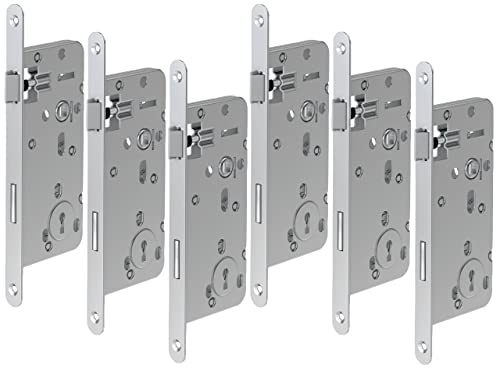BASI Juego de 6 cerraduras de inserción para puertas de habitaciones según norma Ö, con cerradura de barra | DIN derecha/izquierda | acabado redondeado | Puerto: 18 x 250 mm | Cierre de puerta